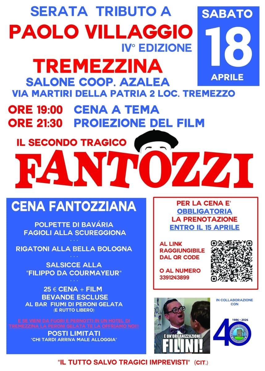 Cena fantozziana a Tremezzo: serata a tema con proiezione e menu d'epoca