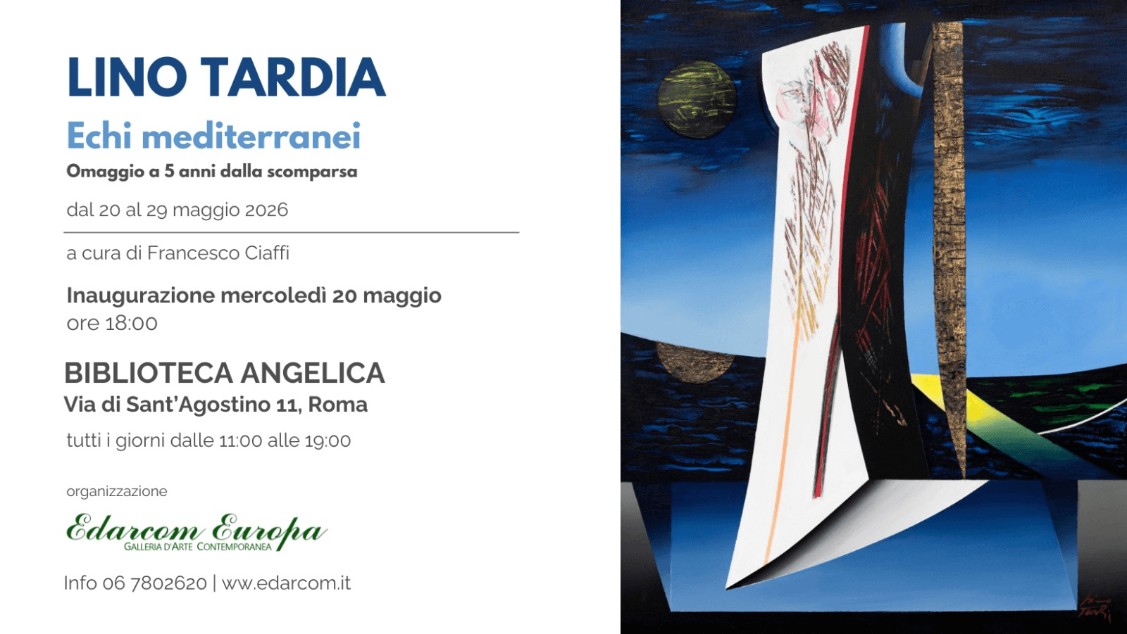 Lino Tardia, «Echi mediterranei» alla Galleria Angelica di Roma